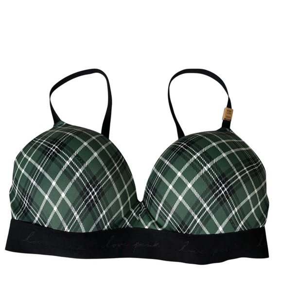 NWT Pink Victoria’s Secret Wear Everywhere Wireless Push-up Bra 36DD Green Plaid - Picture 1 of 15